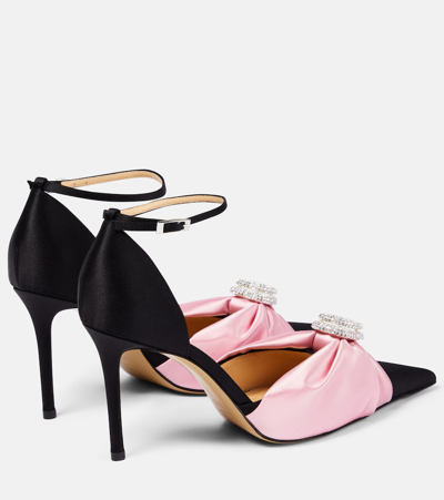 Shop Mach & Mach Double Heart Embellished Satin Pumps In Pink