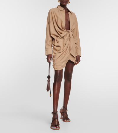 Jacquemus Beige Asymmetrical Dress With Draped Front And Nacre Buttons In Beige