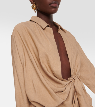 Shop Jacquemus La Robe Bahia Gathered Minidress In Beige