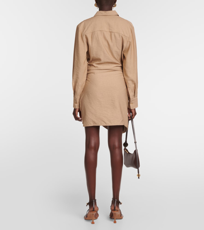 Jacquemus Beige Asymmetrical Dress With Draped Front And Nacre Buttons In Beige