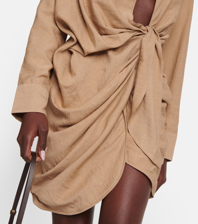 Jacquemus Beige Asymmetrical Dress With Draped Front And Nacre Buttons In Beige