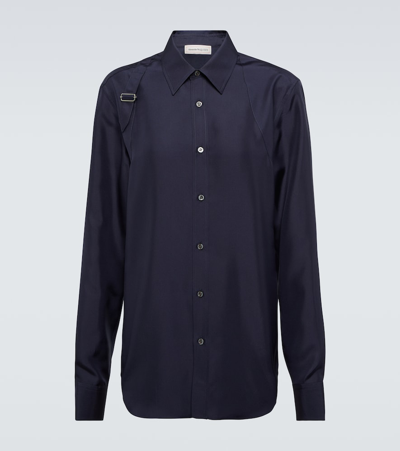 Shop Alexander Mcqueen Harness Silk Shirt In Blue
