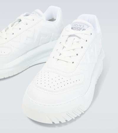 Shop Versace Greca Odissea Leather Sneakers In White