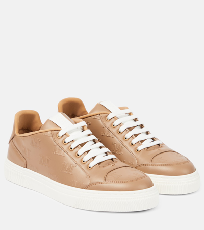Shop Max Mara Damier Leather Sneakers In Brown
