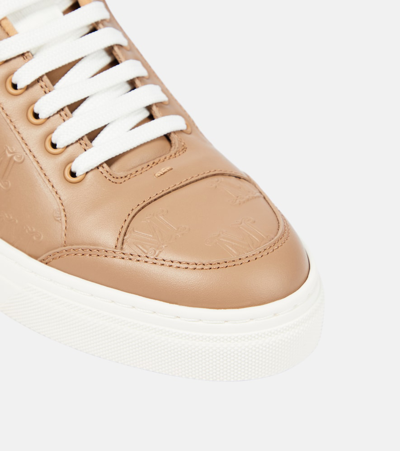 Shop Max Mara Damier Leather Sneakers In Brown