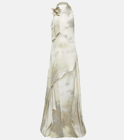 Shop Coperni Floral-appliqué Asymmetric Gown In Grey