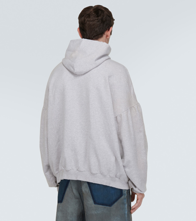 Shop Balenciaga Printed Cotton Fleece Hoodie In Grey