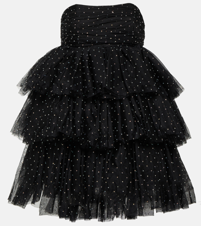Shop Rotate Birger Christensen Embellished Strapless Tulle Minidress In Black