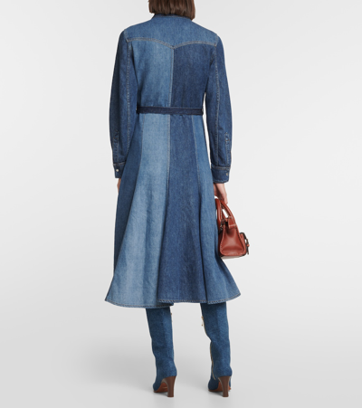 Shop Chloé Paneled Denim Midi Dress In Blue
