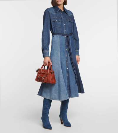 Chloé Recycled Cotton Denim Shirtdress With Self-tie Belt In Blue
