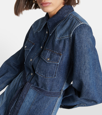 Chloé Recycled Cotton Denim Shirtdress With Self-tie Belt In Blue