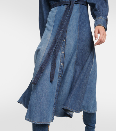 Shop Chloé Paneled Denim Midi Dress In Blue