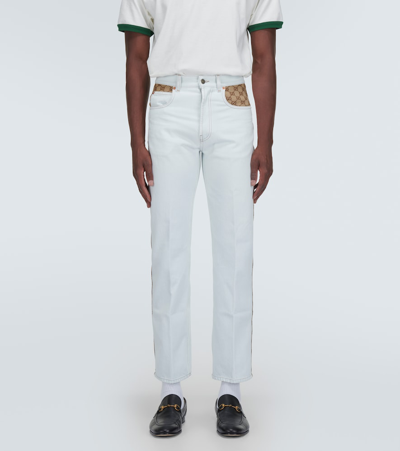 Shop Gucci Gg Canvas-trimmed Jeans In Blue