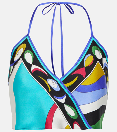Shop Pucci Printed Silk Twill Crop Top In Multicoloured