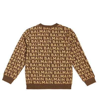 Balmain Logo-print Cotton Sweatshirt In Brown