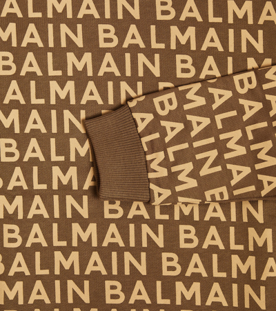 Shop Balmain Logo Printed Cotton Sweatshirt In Brown