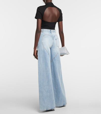 Shop Area Cutout Embellished High-rise Wide-leg Jeans In Blue