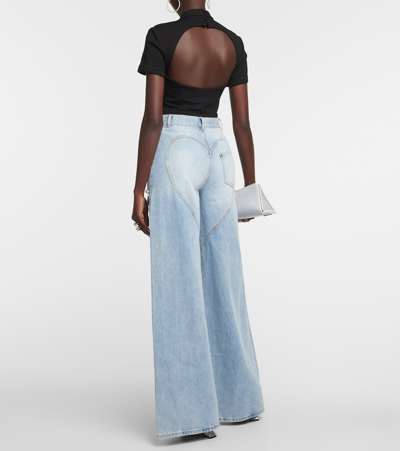 Area Crystal-embellished Cutout High-rise Wide-leg Jeans In Light Blue