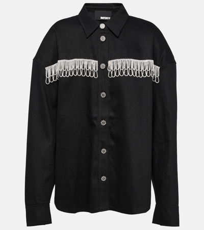 Shop Rotate Birger Christensen Embellished Oversized Denim Jacket In Black