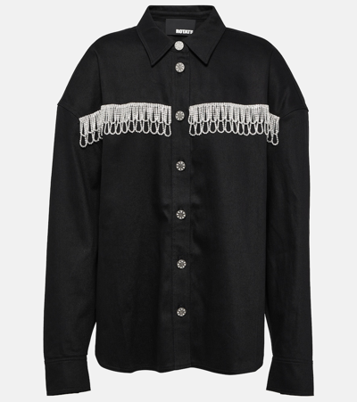 Rotate Birger Christensen Rotate Overshirt With Crystal Fringes In Black