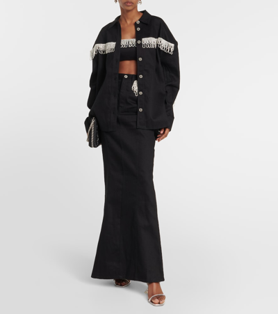 Shop Rotate Birger Christensen Embellished Oversized Denim Jacket In Black