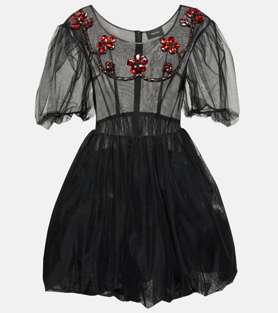 Shop Simone Rocha Embellished Tulle Minidress In Black