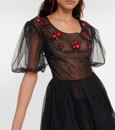 Shop Simone Rocha Embellished Tulle Minidress In Black