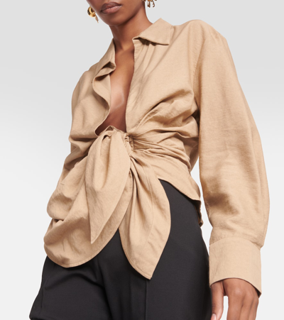 Shop Jacquemus La Chemise Bahia Tie-detail Shirt In Beige