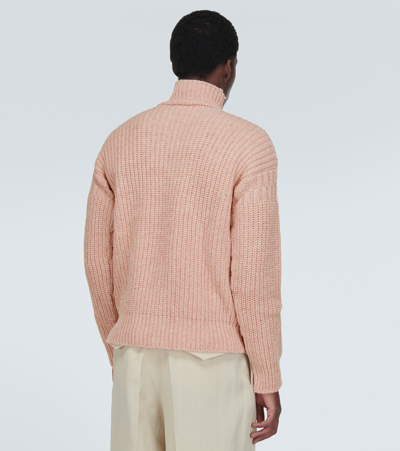 Shop Marni Distressed Virgin Wool Turtleneck Sweater In Pink