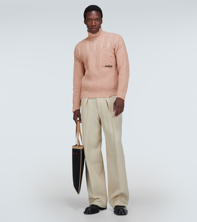 Shop Marni Distressed Virgin Wool Turtleneck Sweater In Pink