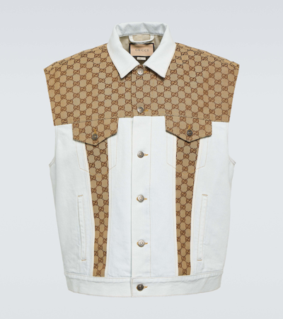 Shop Gucci Gg Supreme Canvas Sleeveless Jacket In Beige