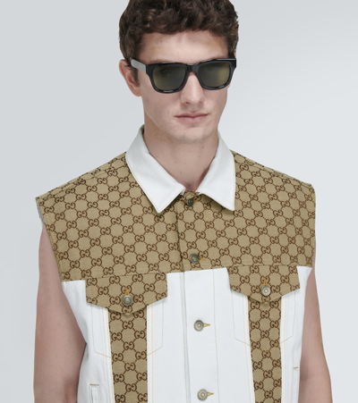 Shop Gucci Gg Supreme Canvas Sleeveless Jacket In Beige