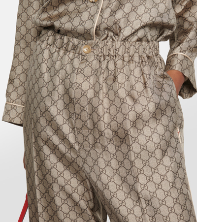 Gucci Gg Supreme Silk Pant In Brown