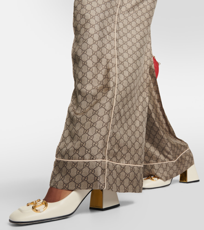 Gucci Gg Supreme Silk Pant In Brown