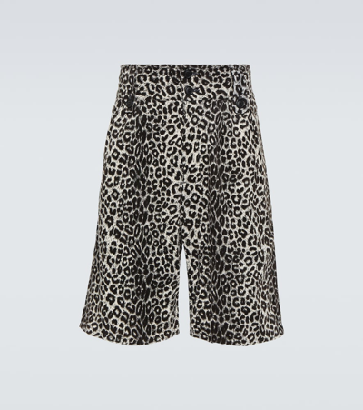 Shop Visvim Leopard-print Cotton And Linen Shorts In Grey