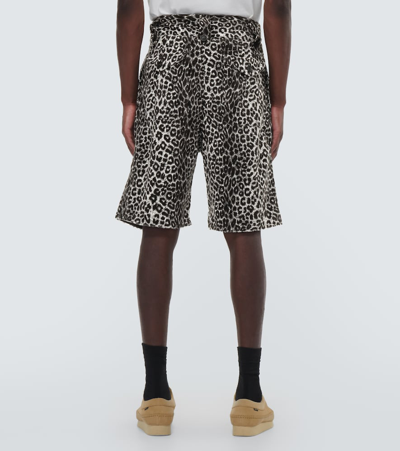 Shop Visvim Leopard-print Cotton And Linen Shorts In Grey