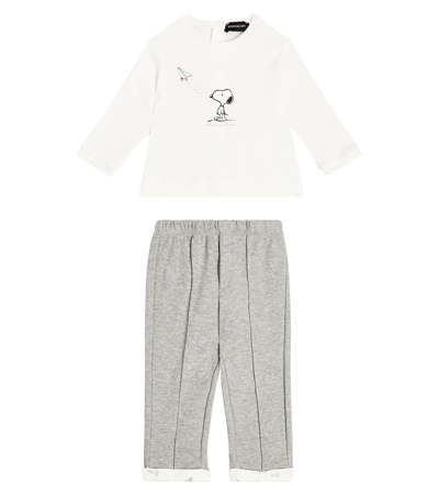 Shop Monnalisa Baby Cotton Top And Pants Set In Neutrals