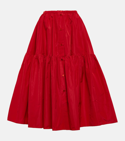 Shop Patou Pleated Faille Midi Skirt In Red