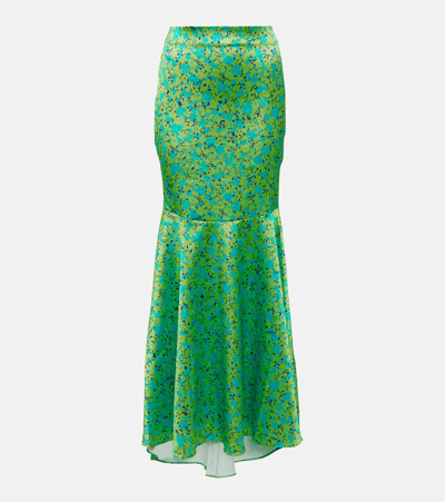 Shop Rotate Birger Christensen Floral Ruched Maxi Skirt In Green