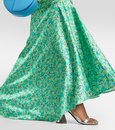 Shop Rotate Birger Christensen Floral Ruched Maxi Skirt In Green