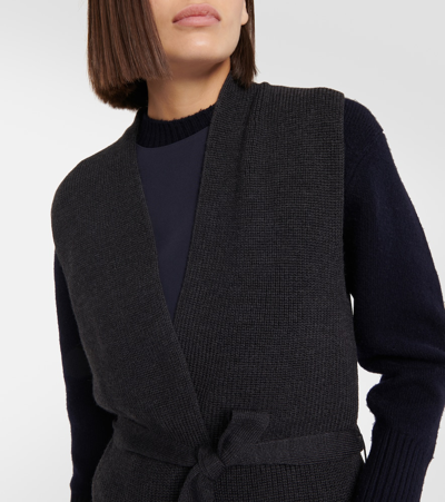 Shop Max Mara Leisure Mirca Belted Virgin Wool Sweater Vest In Grey