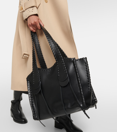 Shop Chloé Mony Medium Leather Tote Bag In Black