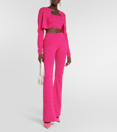 Versace Logo Pattern Flared Pants In Pink