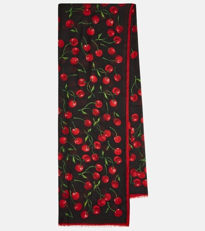 Shop Dolce & Gabbana Cherry Printed Scarf In Black