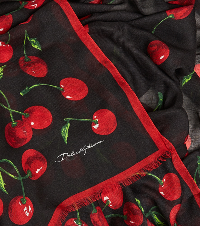 Shop Dolce & Gabbana Cherry Printed Scarf In Black