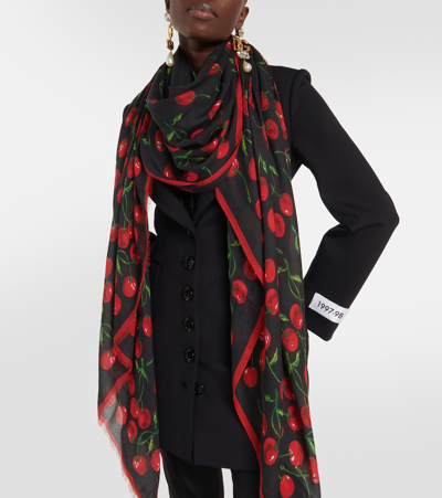 Shop Dolce & Gabbana Cherry Printed Scarf In Black