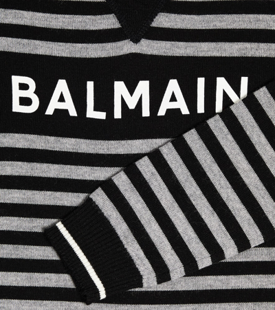 Shop Balmain Logo Striped Wool Sweater In Grey