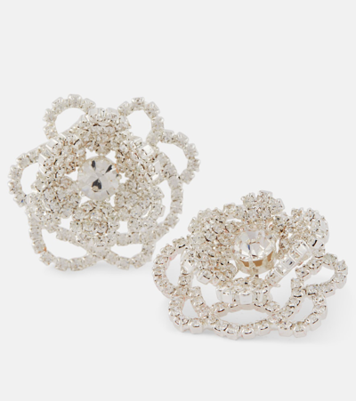 Shop Magda Butrym Floral Crystal-embellished Earrings In Silver