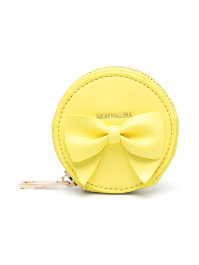 Shop Monnalisa Bow-detail Leather Wrist Bag In Yellow