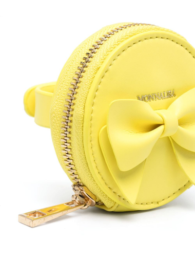 Shop Monnalisa Bow-detail Leather Wrist Bag In Yellow